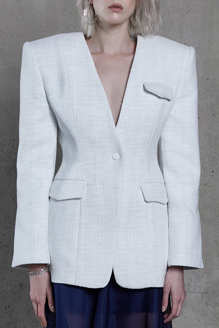 WHITE COTTON TWEED JACKET