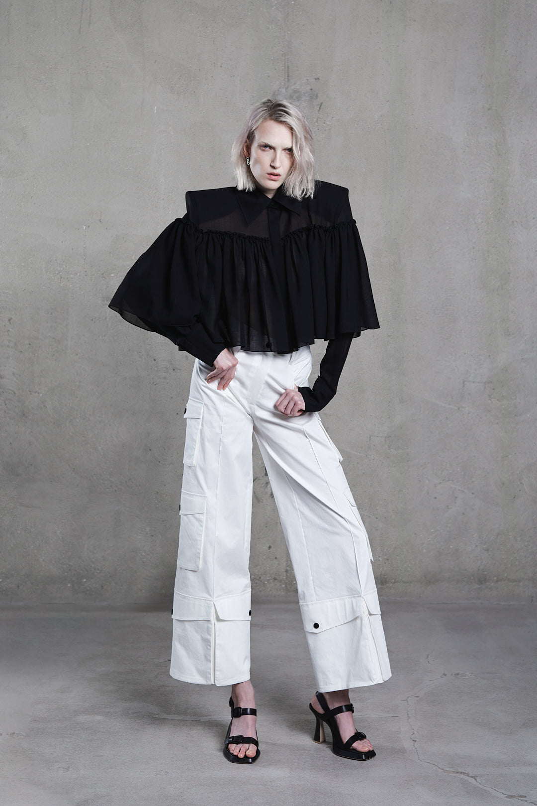 White multi cargo trousers