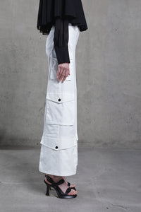 White multi cargo trousers