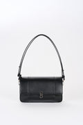 Black Il Cupola leather bag front view with shoulder strap and silver-tone Sagio logo hardware