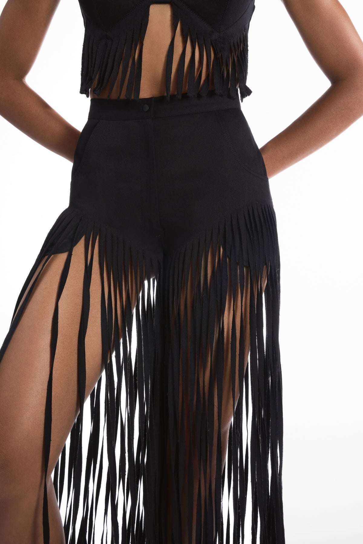 DENIM FRINGE TROUSERS
