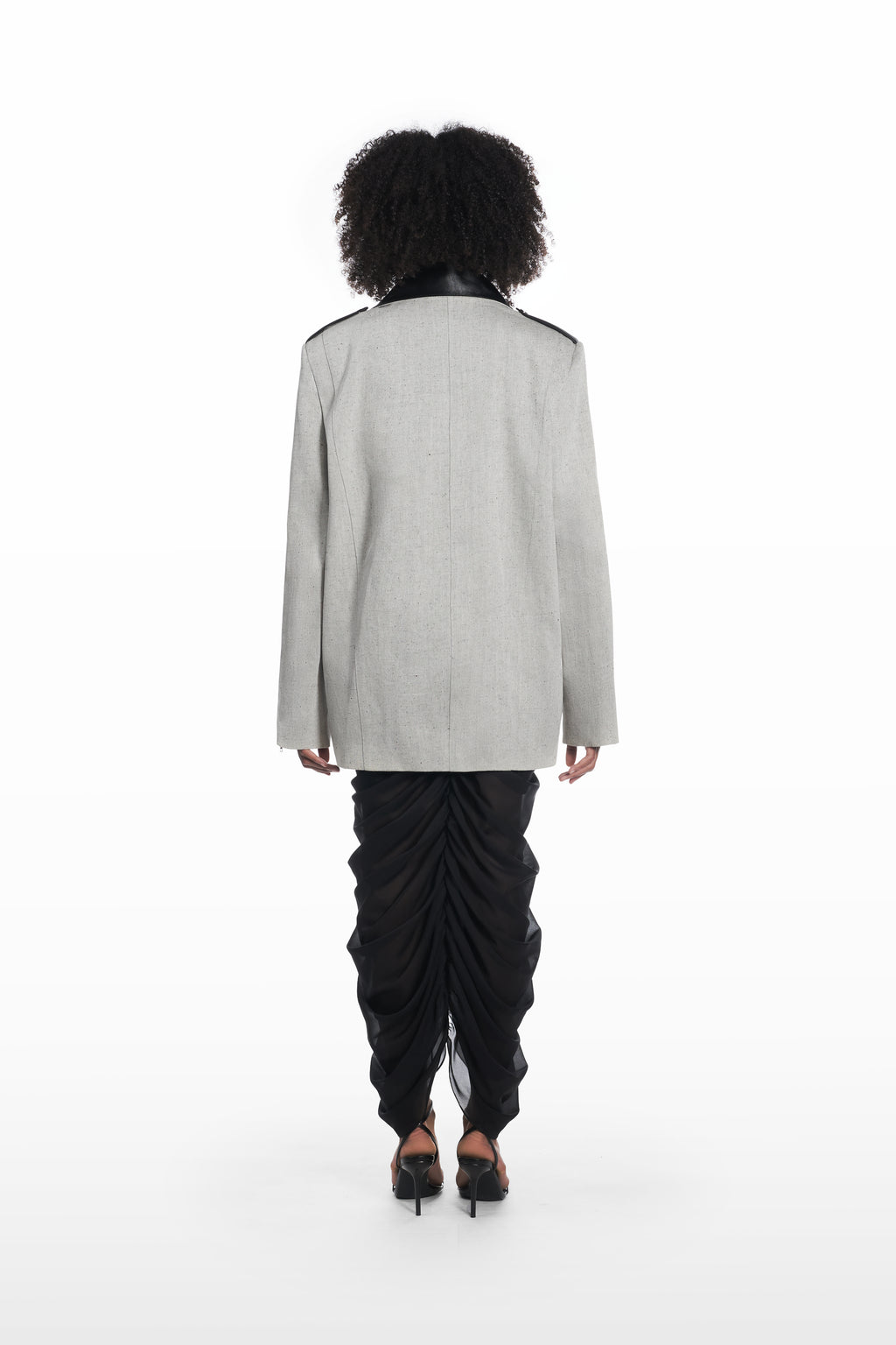 Oversize Leather Denim Jacket in grey and black, back view