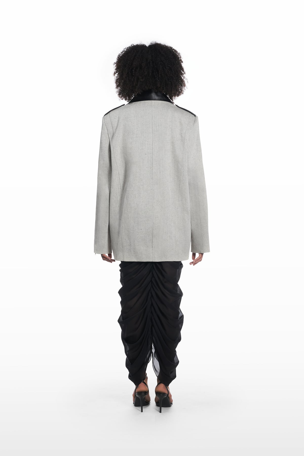 Oversize Leather Denim Jacket in grey and black, back view