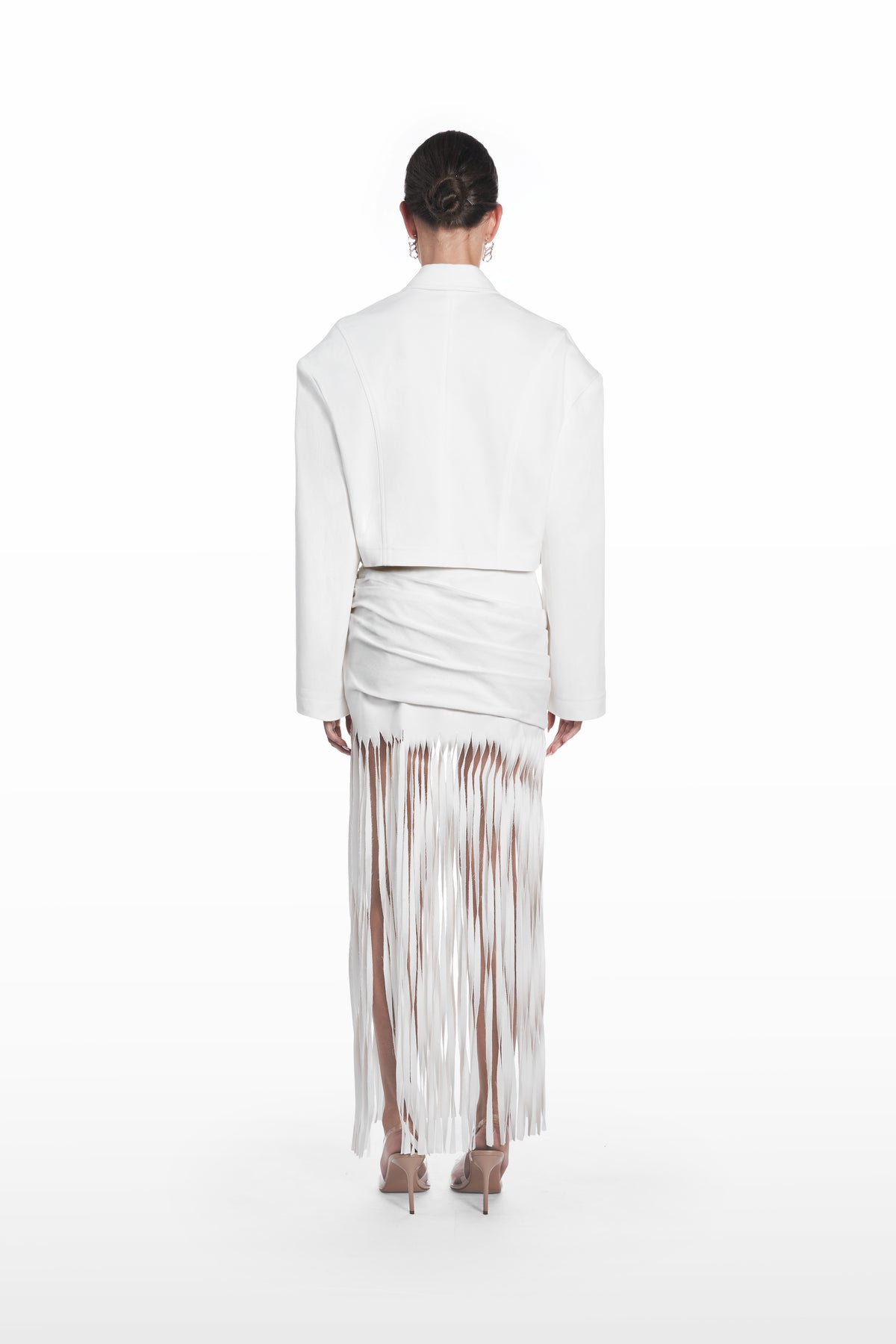 Oversize Falling Shoulders Shirt in white cotton blend, back view with clean oversized cut, structured shoulders, and minimalist tailored finish