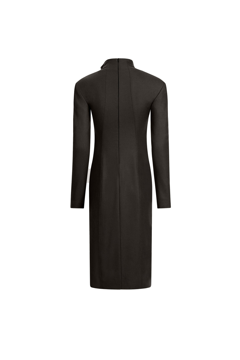 Women’s dark bronw midi dress with bustier seams and front vent