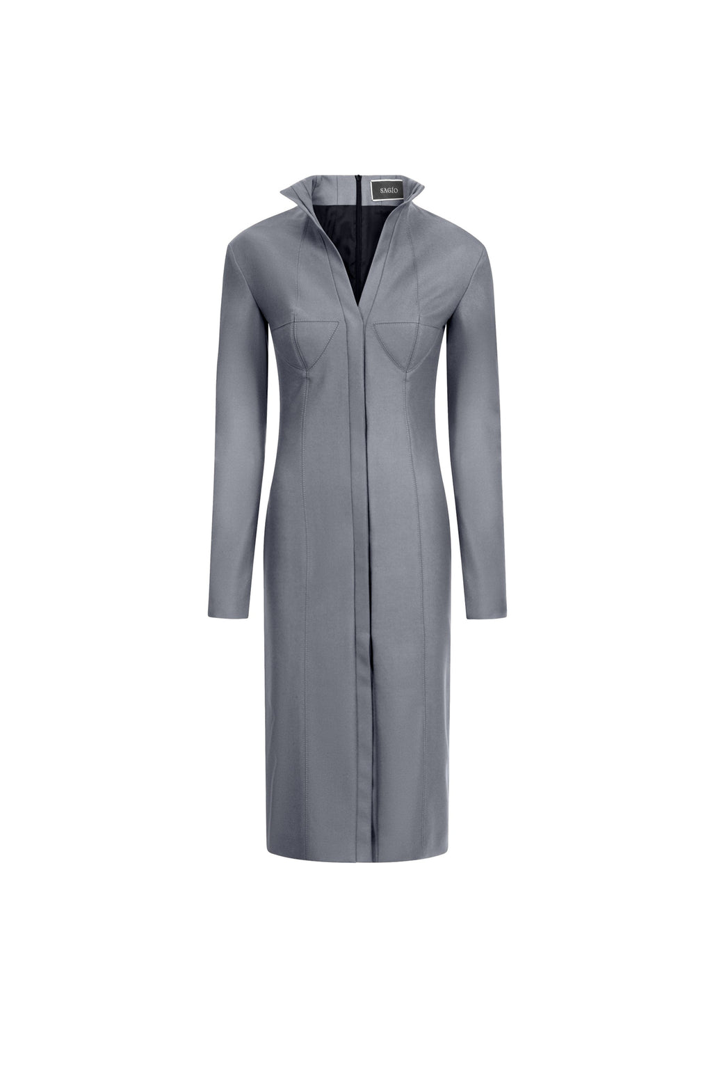 Women’s gray wool midi dress with bustier seams and front vent