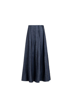 Placket denim skirt, full-length packshot, front view