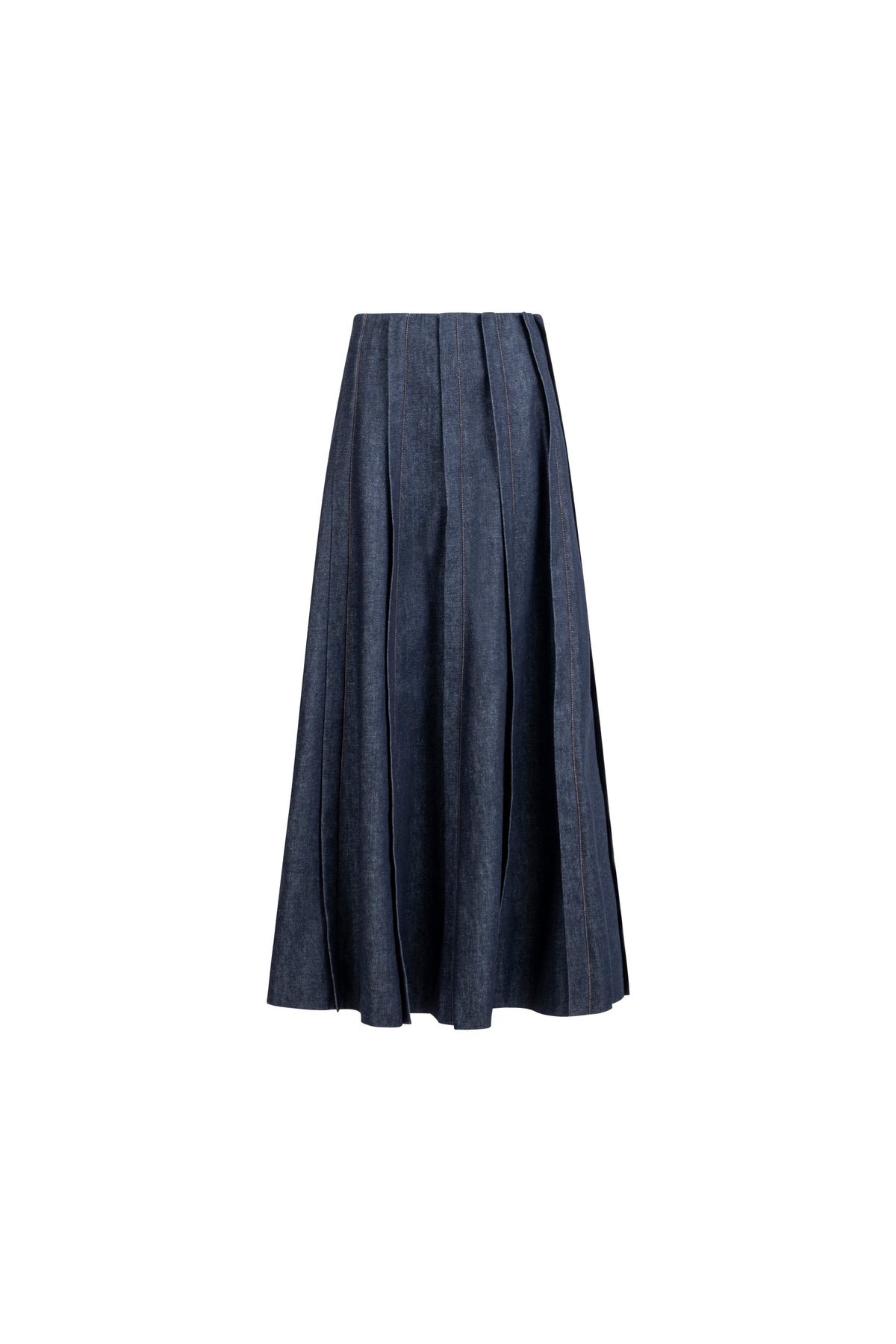 Placket denim skirt, full-length packshot, front view