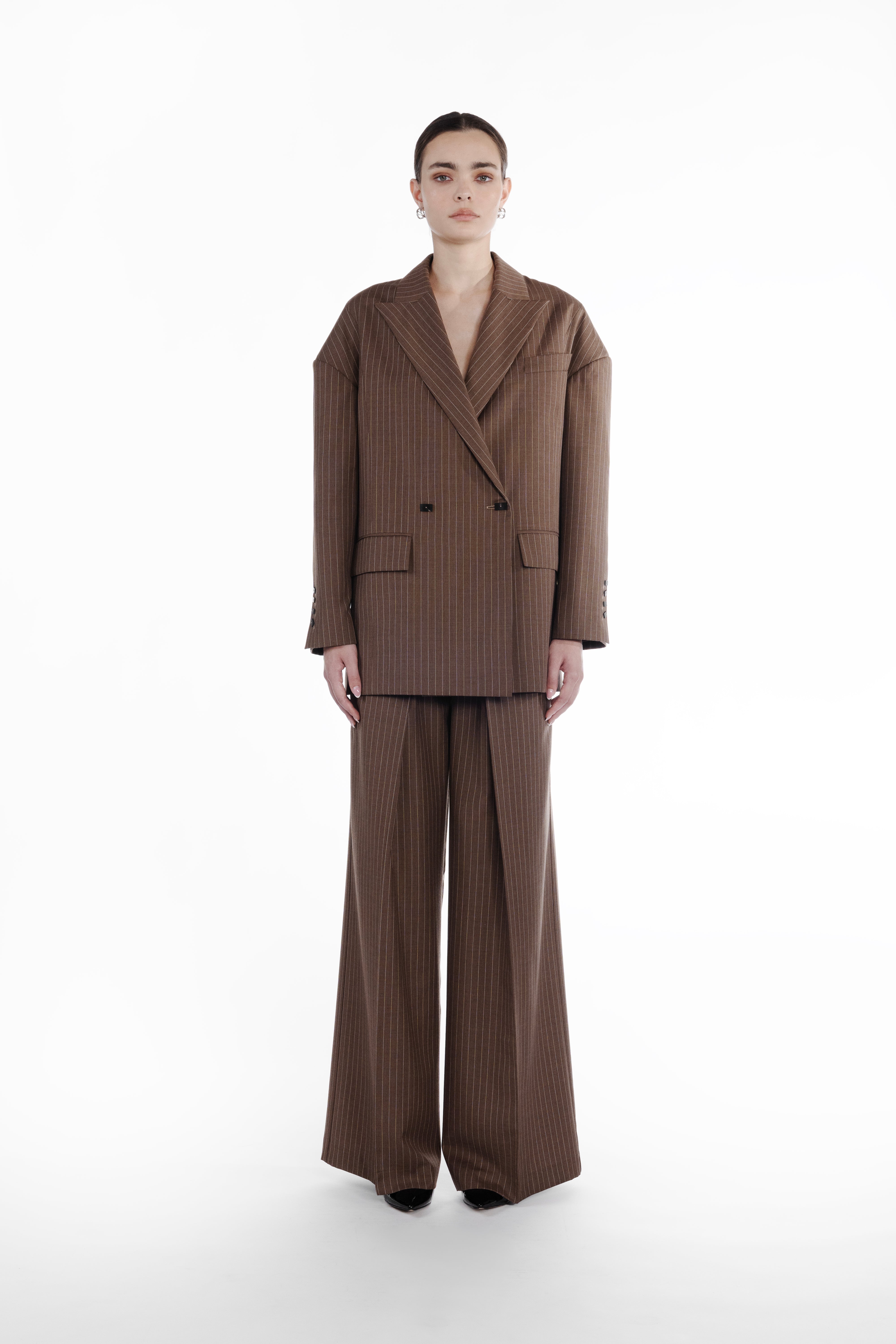 Falling Double-Breasted Stripes Jacket in Virgin Wool | SAGIO