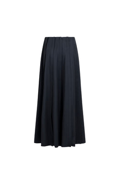 Women’s black wool maxi skirt, placket pleats