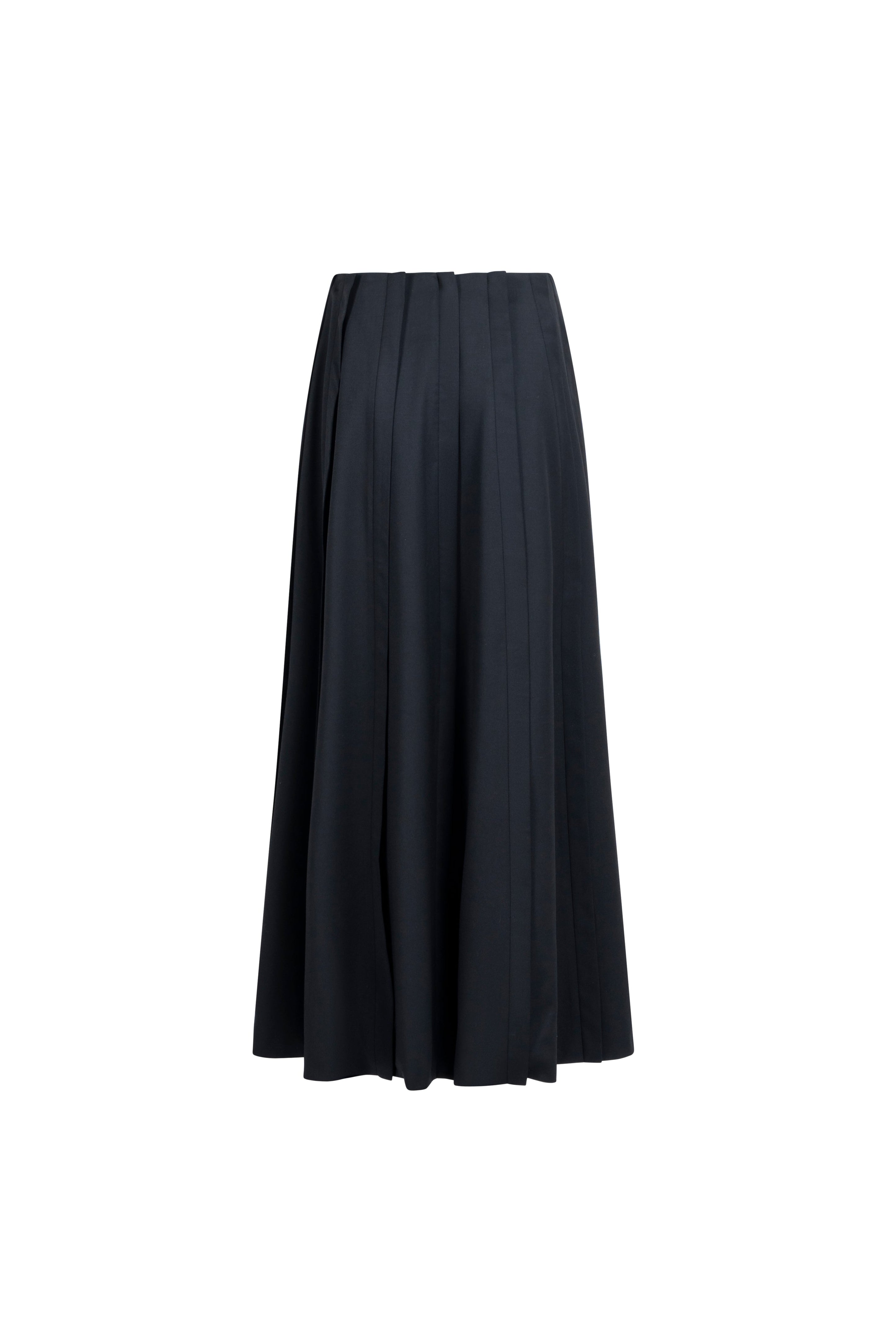 Women’s black wool maxi skirt, placket pleats