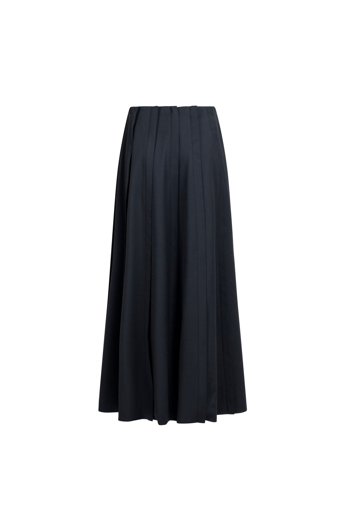 Women’s black wool maxi skirt, placket pleats