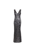 Naked Shimmer Dress in black; V-neck sequin column gown with floor-length hem
