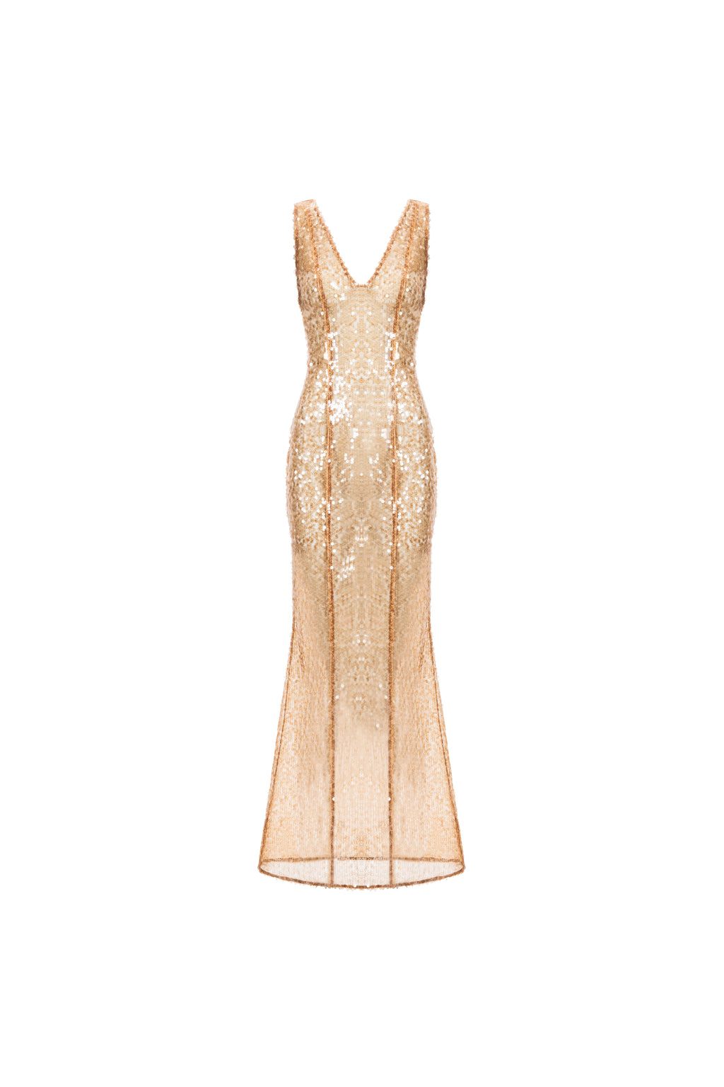 Naked Shimmer Dress in Golden Brown, front view; sparkling sequin silhouette
