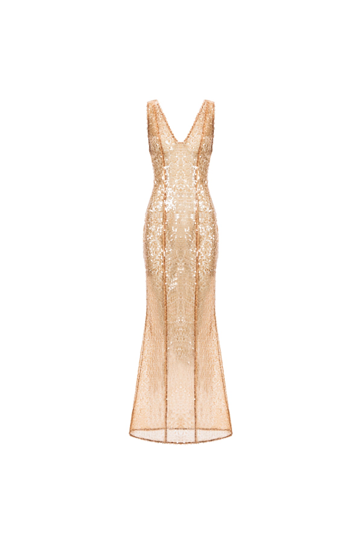 Naked Shimmer Dress in Golden Brown, front view; sparkling sequin silhouette