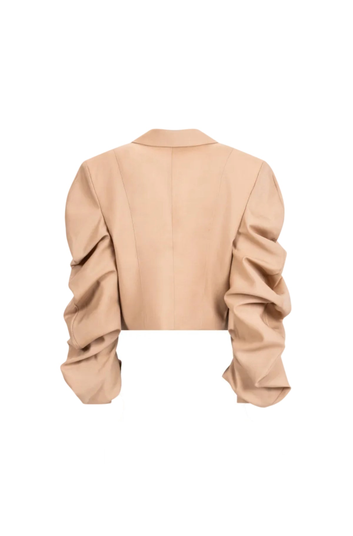 Women’s beige cropped blazer with ruched sleeves