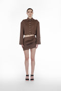 Falling Shoulders Stripes Shirt brown beige cropped striped virgin wool shirt front view