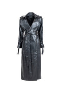 Black leather trench, wrap front and tie belt