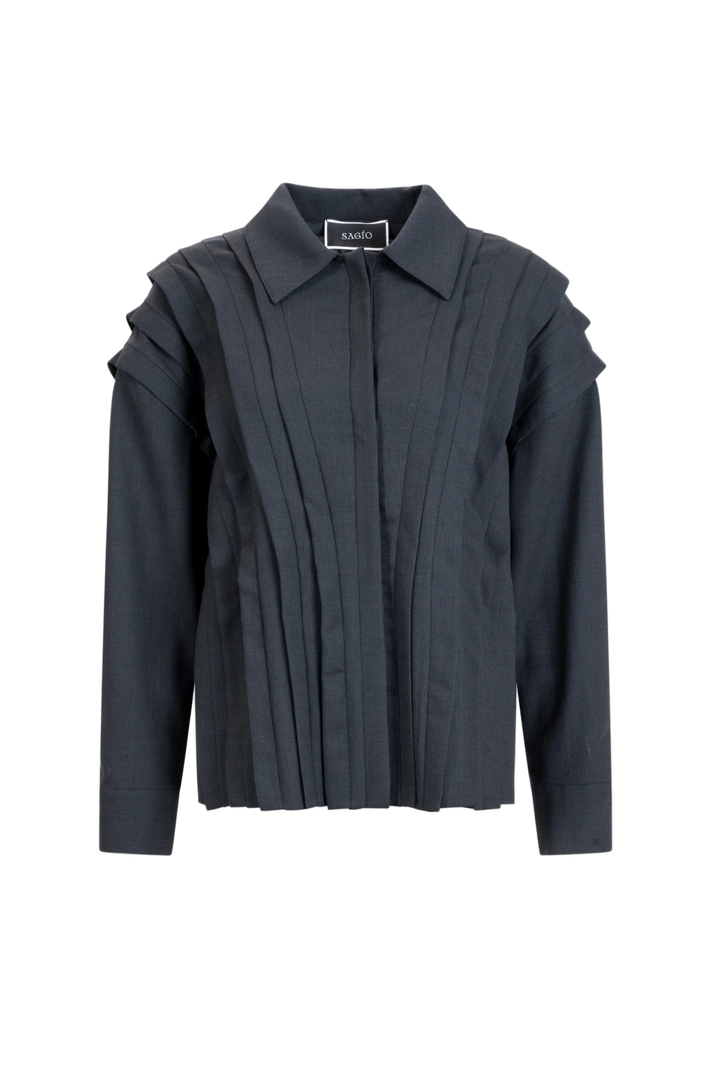 Structured pleated wool blouse by SAGIO with sculptural detailing