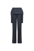 Black high-waist wool trousers, structured overskirt panels and neat straight-leg silhouette.