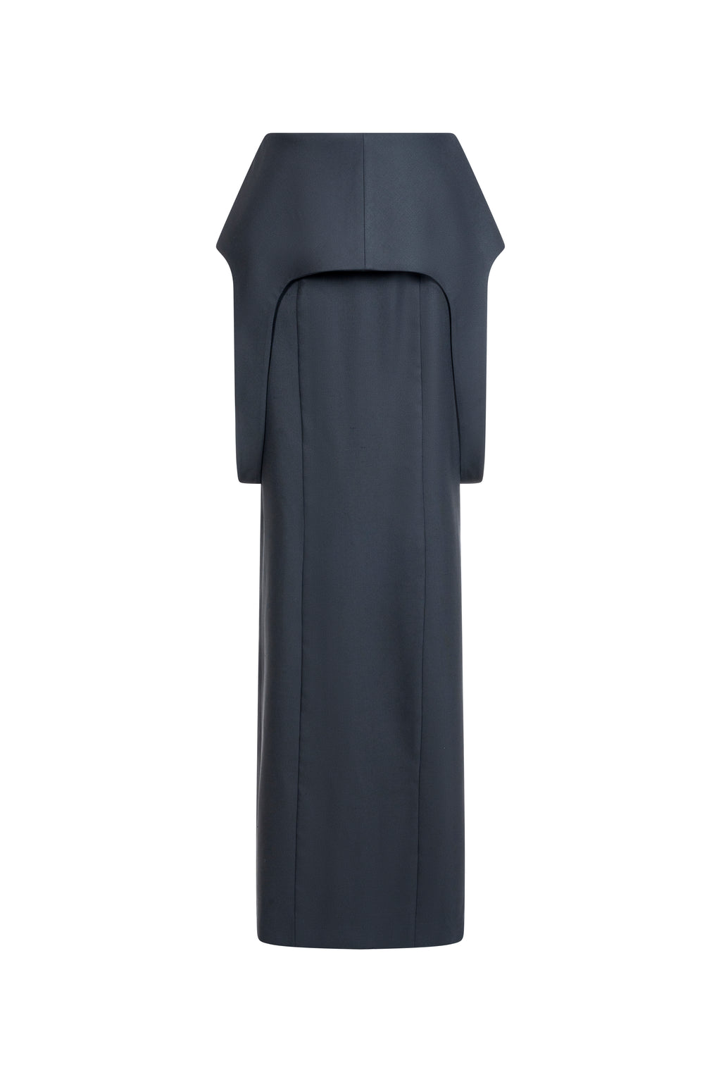 Black wool-blend high-waisted maxi skirt with peplum overlay