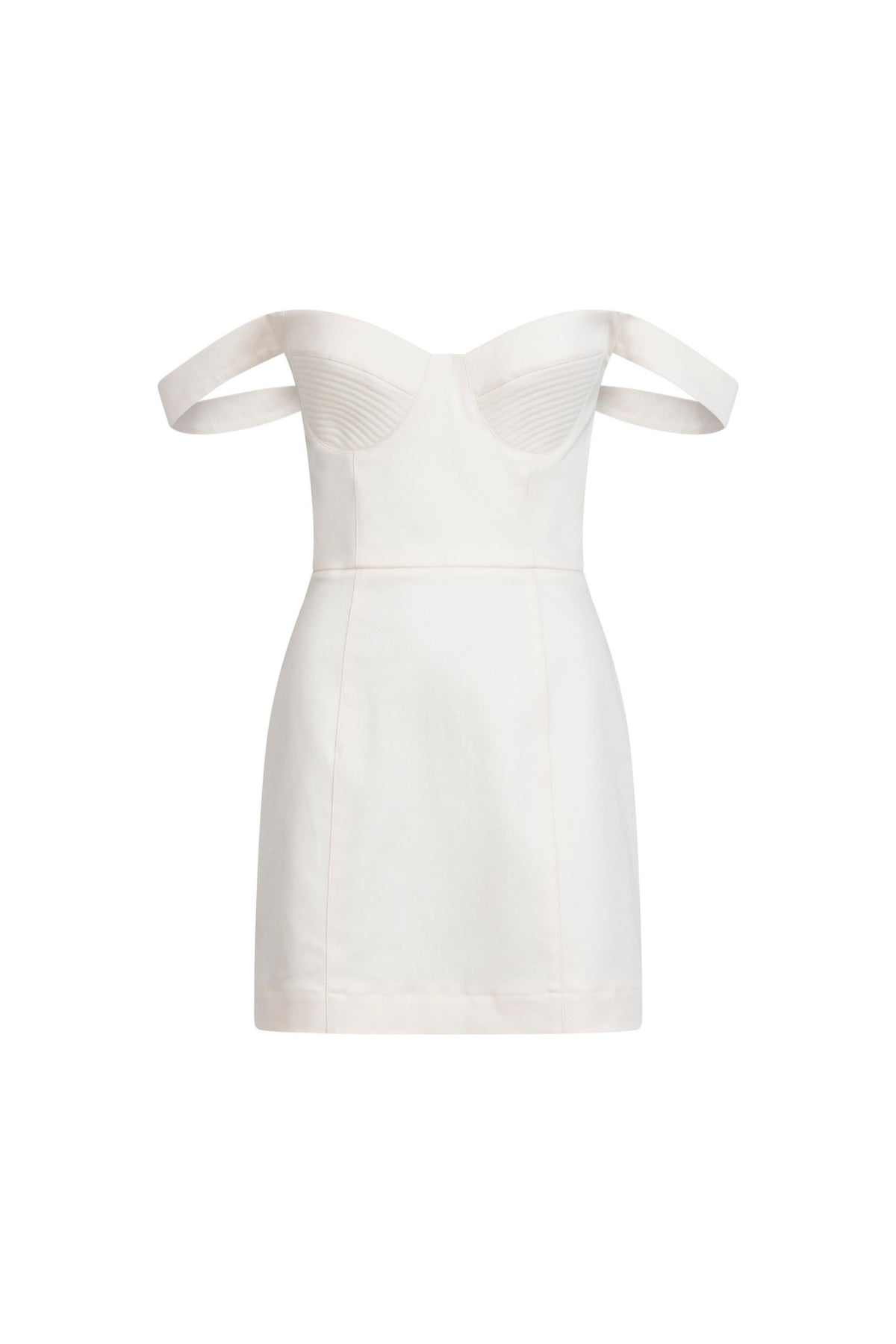 Beige Falling Straps Dress, front view, off-shoulder falling straps, sculpted bodice