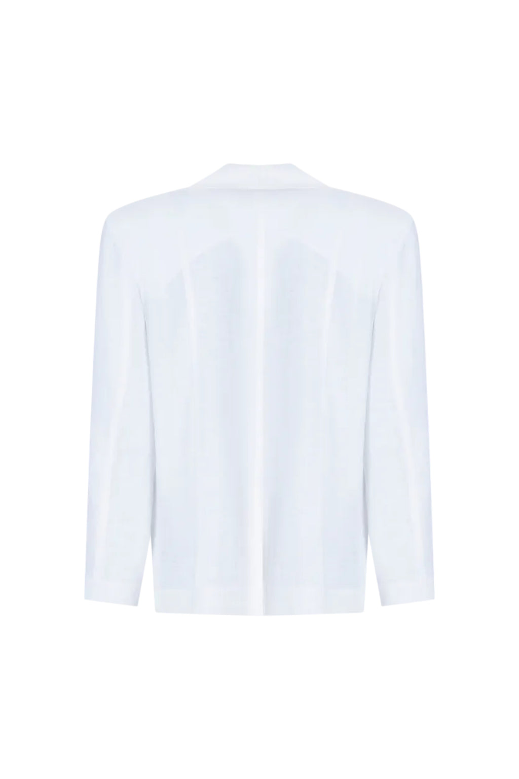 Light blue tailored blazer back view with semi-sheer construction