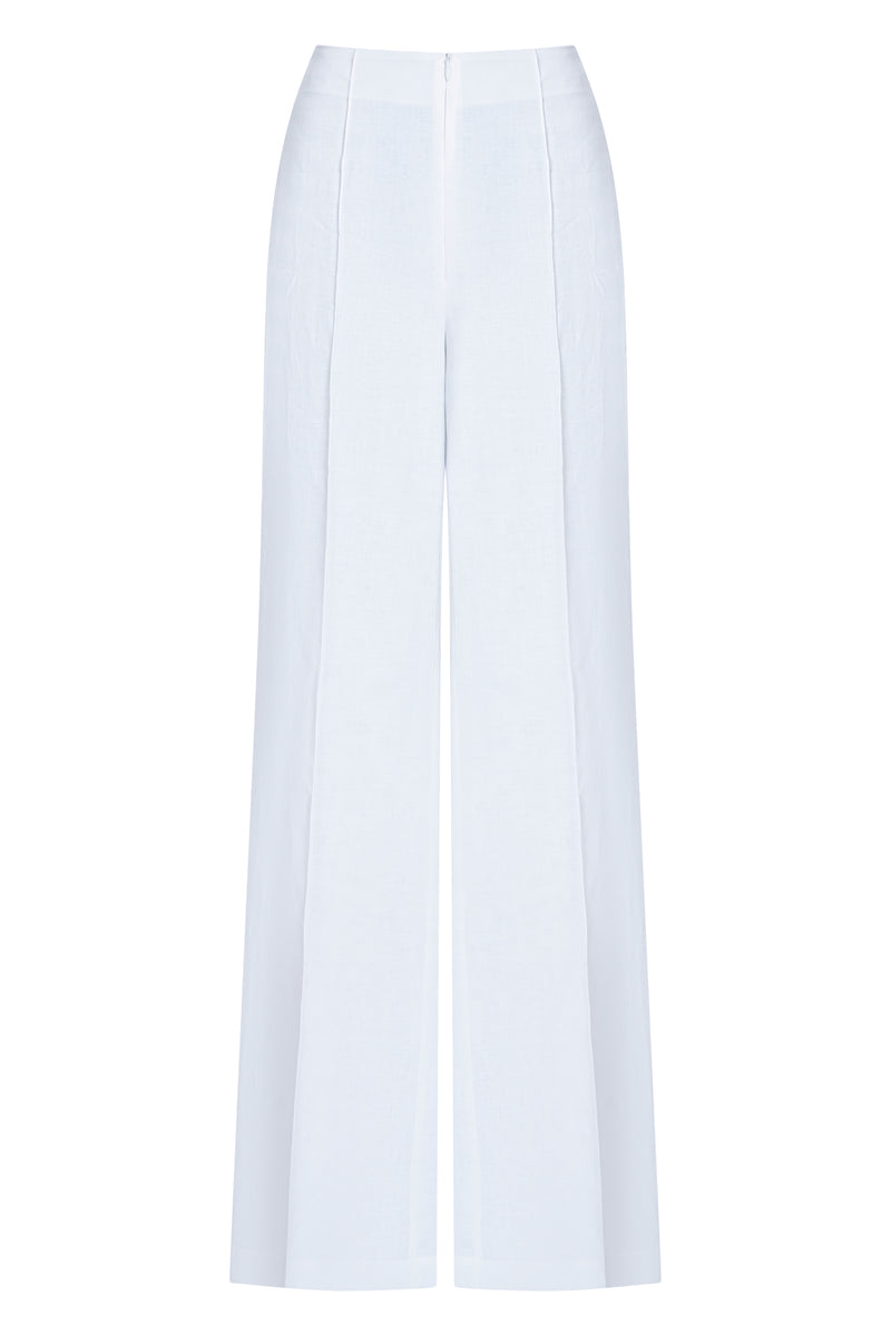 Light blue linen-silk trousers product back view