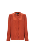 Red silk shirt by SAGIO with tailored fit and covered placket front view