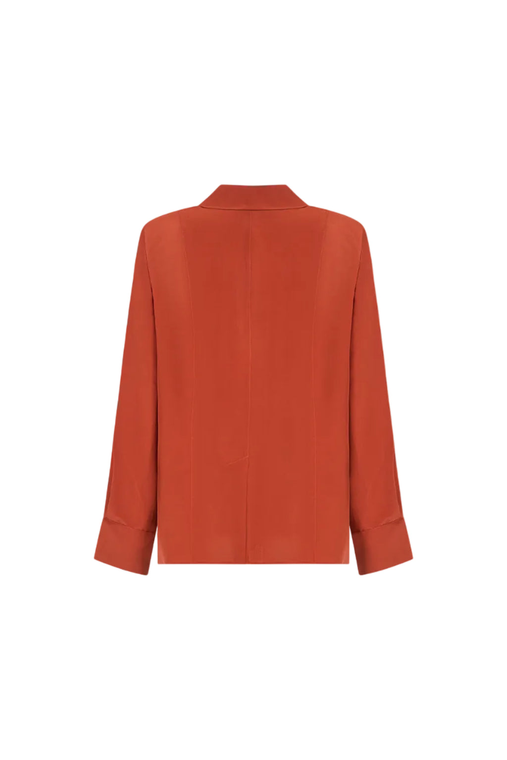 Red silk shirt by SAGIO with relaxed fit and open cuff design back view