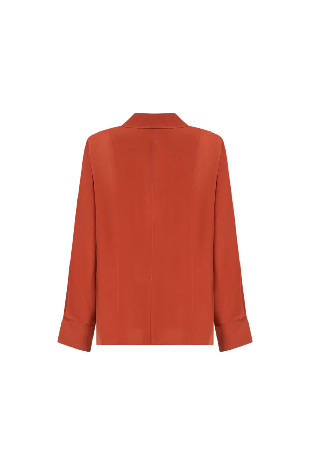 Red silk shirt by SAGIO with relaxed fit and open cuff design back view