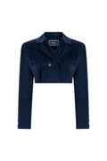 Cropped double-breasted velvet jacket, Terracotta, front view