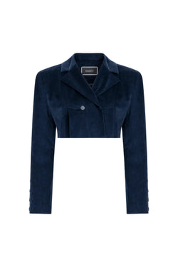 Cropped double-breasted velvet jacket, Terracotta, front view