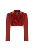 Cropped double-breasted velvet jacket, Terracotta, front detail and collar