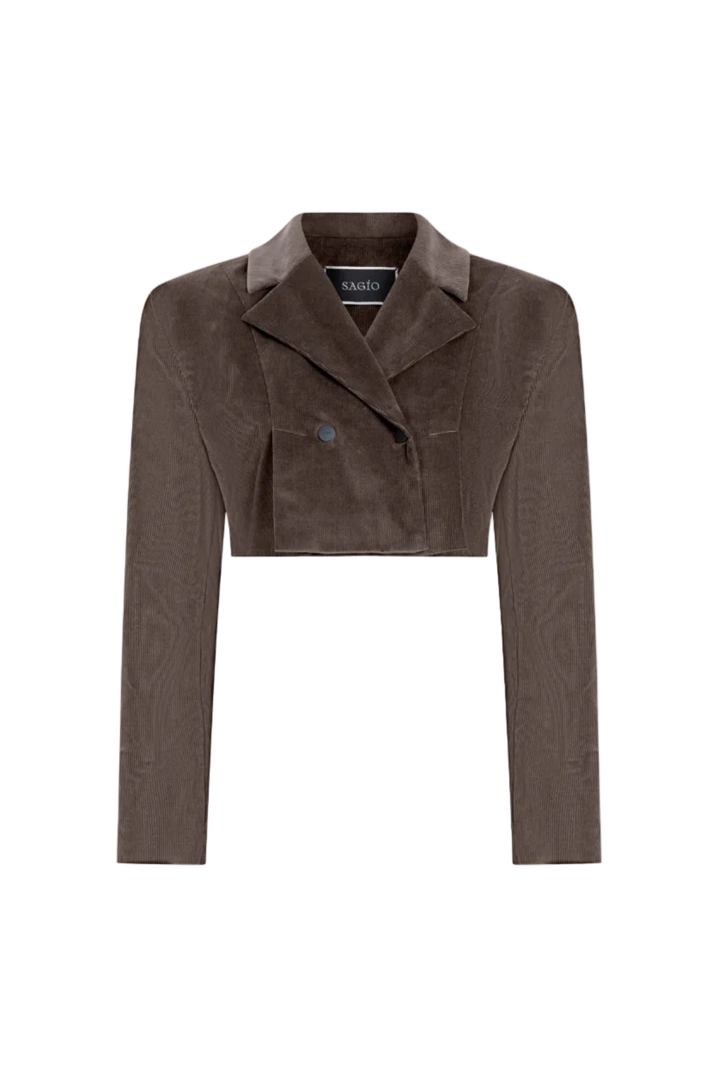 Cropped Cold Brown double-breasted velvet jacket, Terracotta, side view