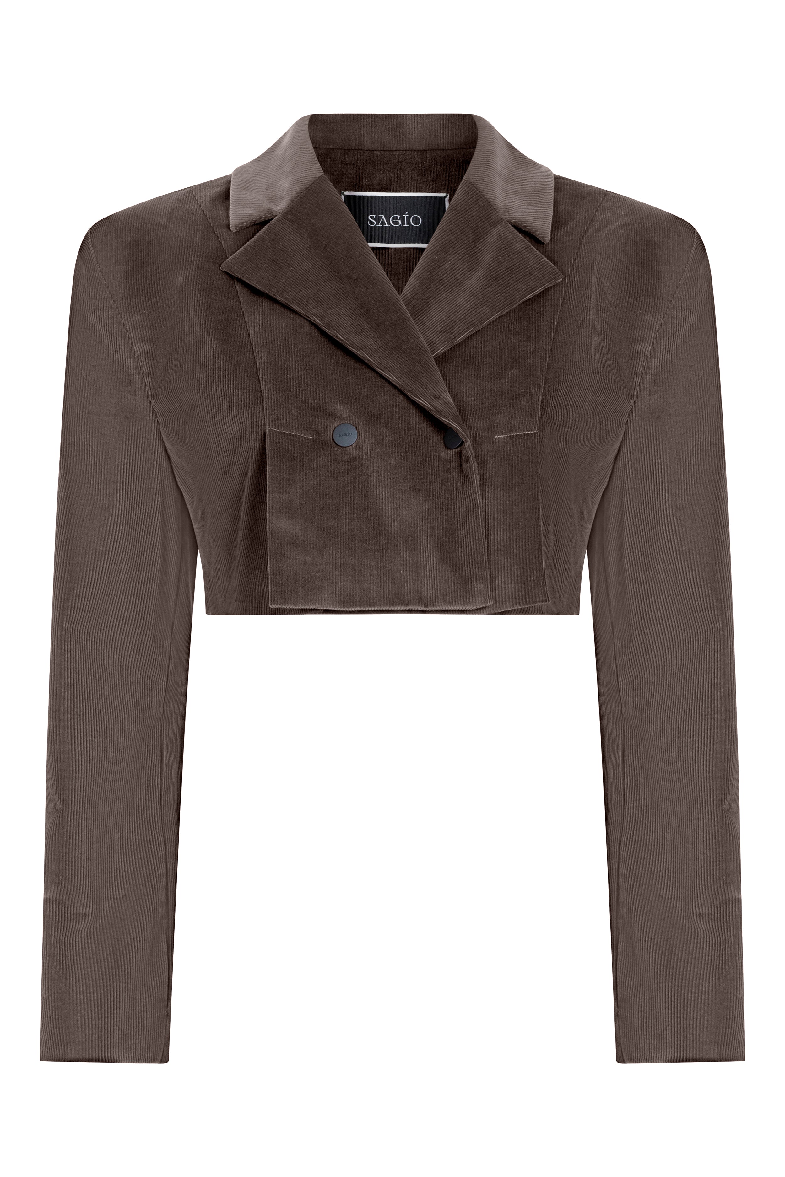 Cropped Cold Brown double-breasted velvet jacket, Terracotta, side view