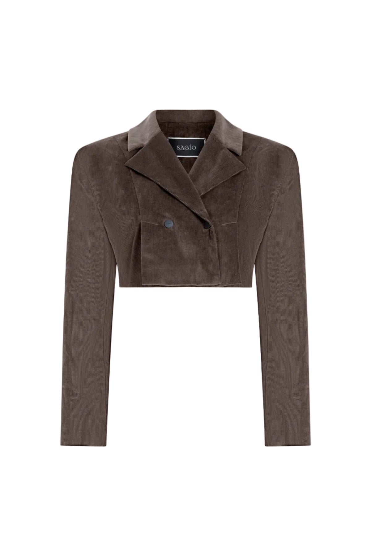 Cropped Cold Brown double-breasted velvet jacket, Terracotta, side view