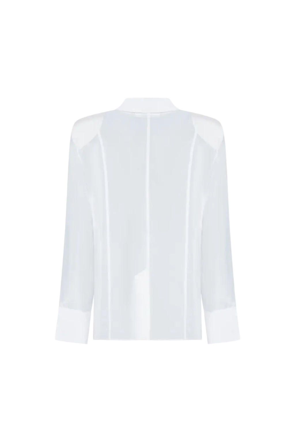 White silk shirt by SAGIO with relaxed fit and open cuff design back view