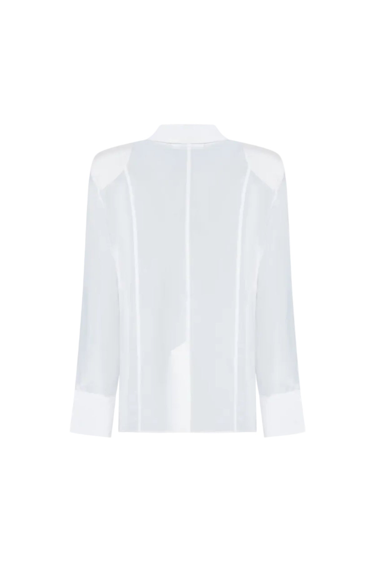White silk shirt by SAGIO with relaxed fit and open cuff design back view