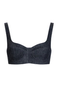 Quilted bustier top, dark indigo, front view with structured cups