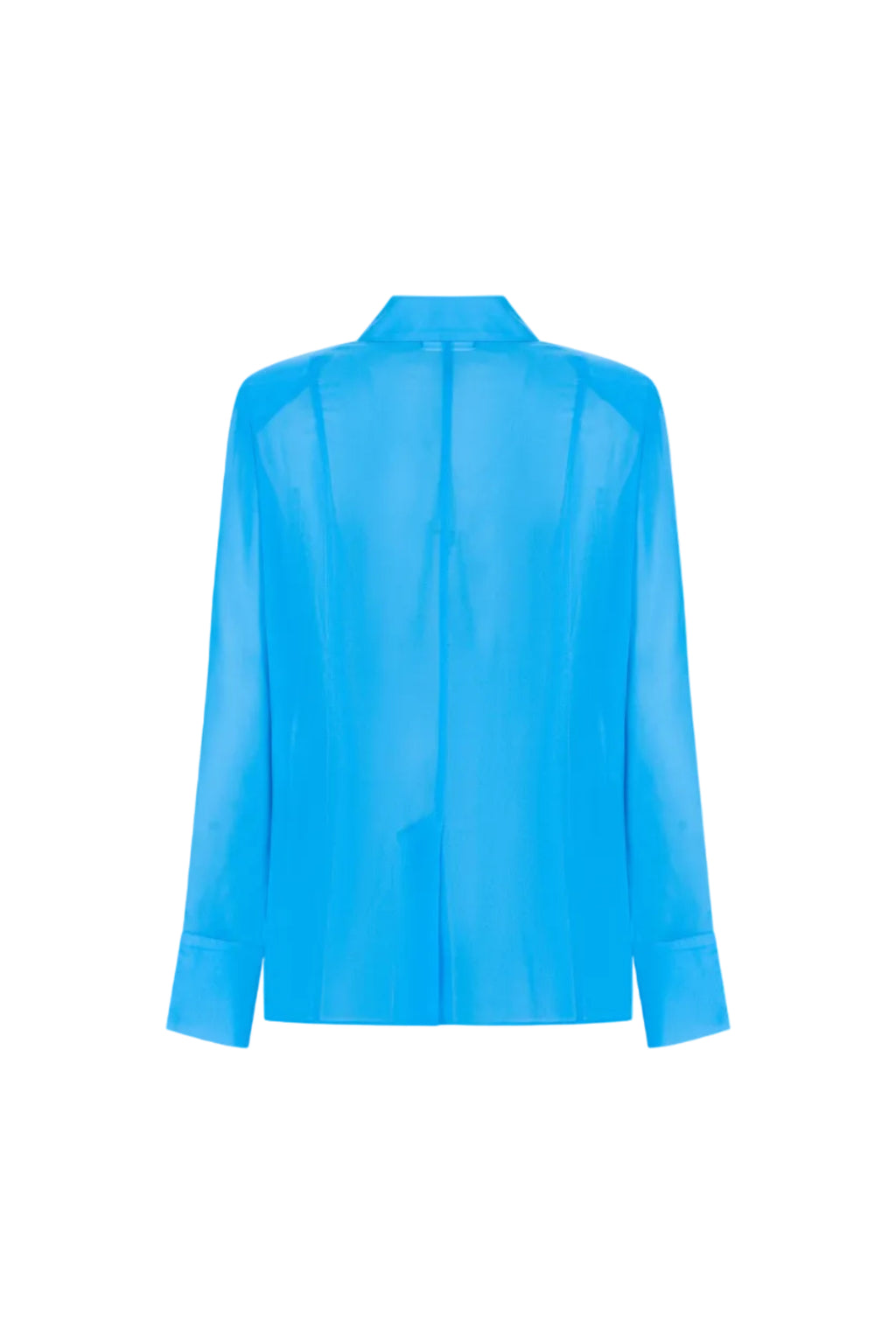 Blue silk shirt by SAGIO with relaxed fit and open cuff design back view