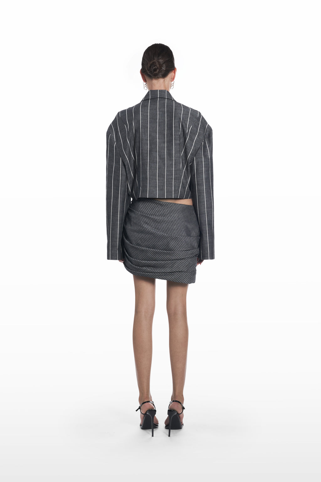 Wide Stripes Shirt in dark grey and white, back view, oversized cotton viscose shirt