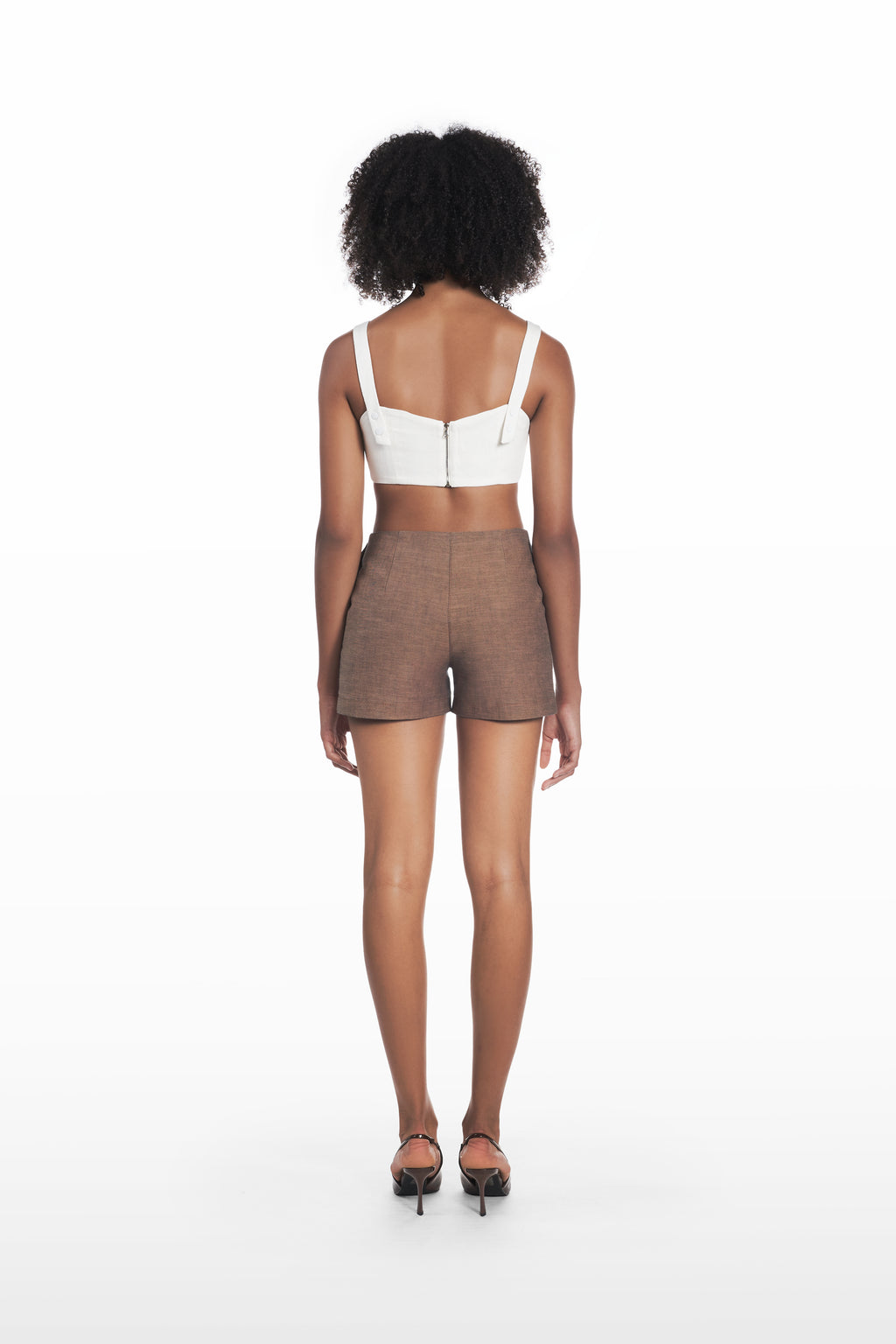 Mini Classic Shorts in brown, back view with clean tailored line and compact silhouette