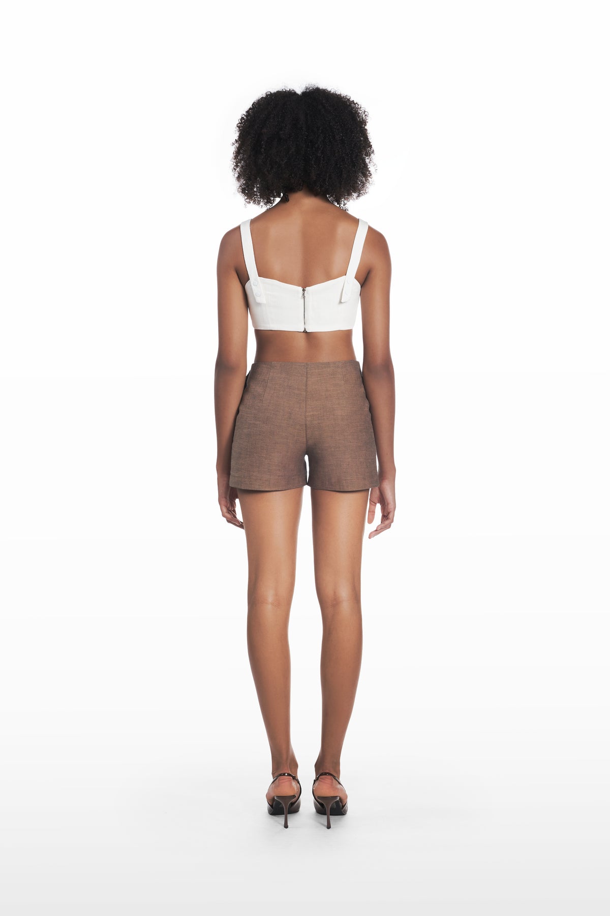 Mini Classic Shorts in brown, back view with clean tailored line and compact silhouette