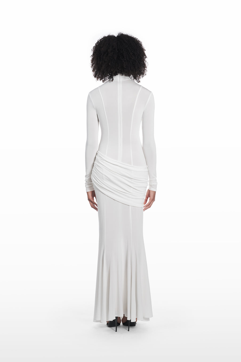Long Palla Dress white viscose full-length dress back view with sculpted silhouette