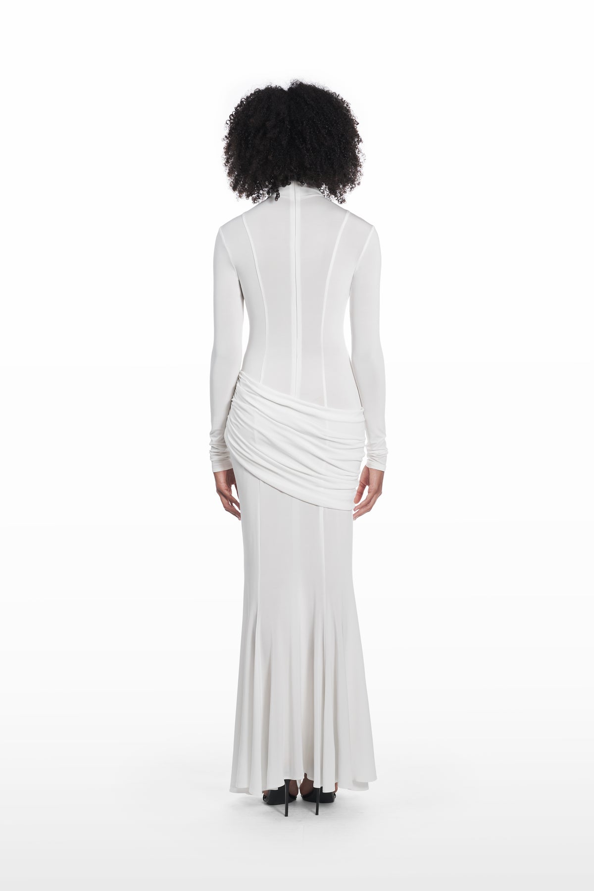 Long Palla Dress white viscose full-length dress back view with sculpted silhouette