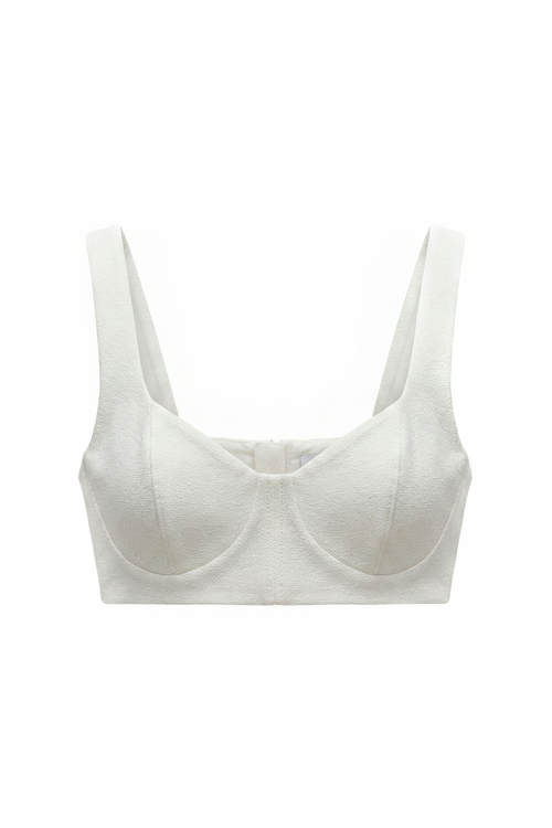 Classic Silk Bustier Top in white with sculpted cups and wide straps by Sagio