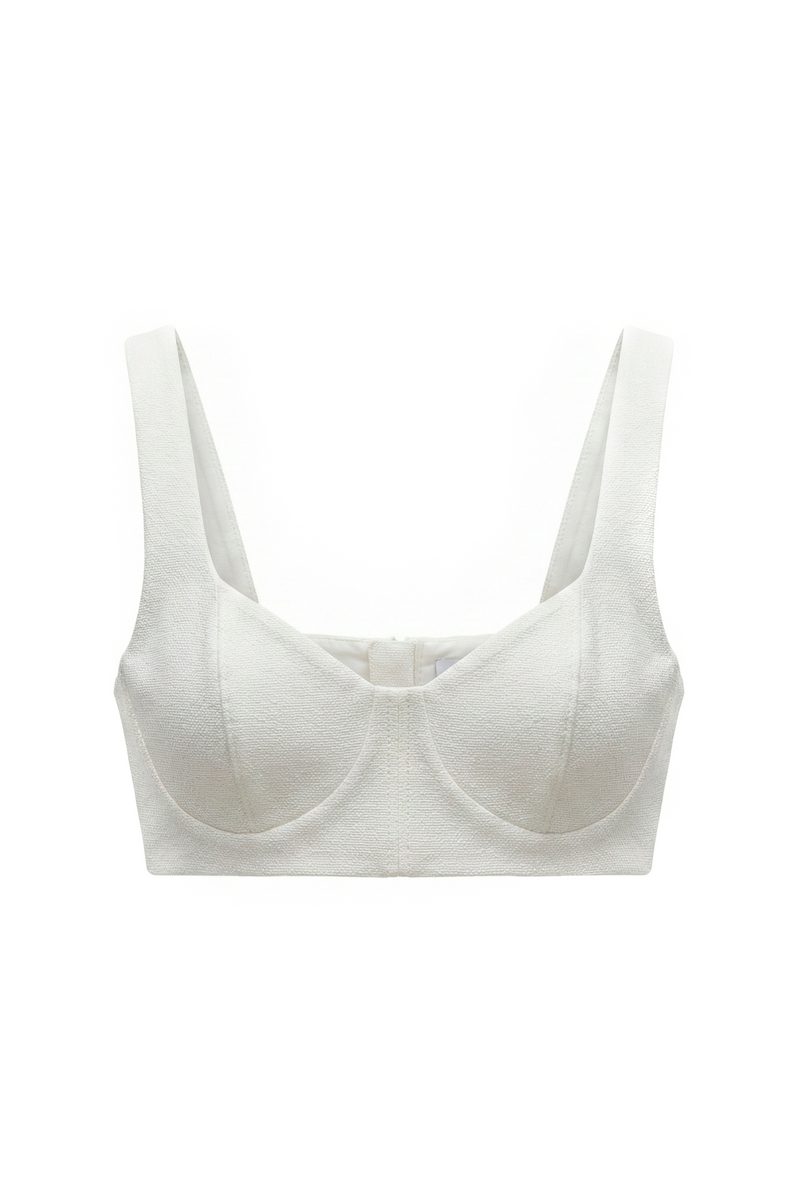 Classic Silk Bustier Top in white with sculpted cups and wide straps by Sagio
