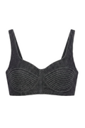 Front product shot of SAGIO Quilted Denim Top in dark denim with sculpted quilted cups and seam detail