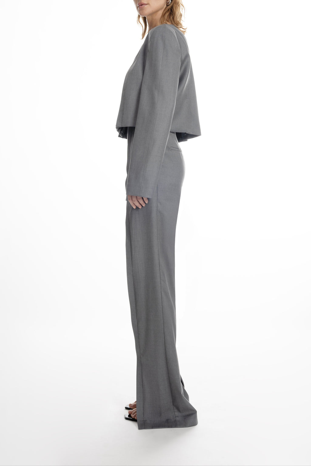 Light grey Placket Trousers with Slits - slim straight leg and front opening that grazes the shoe